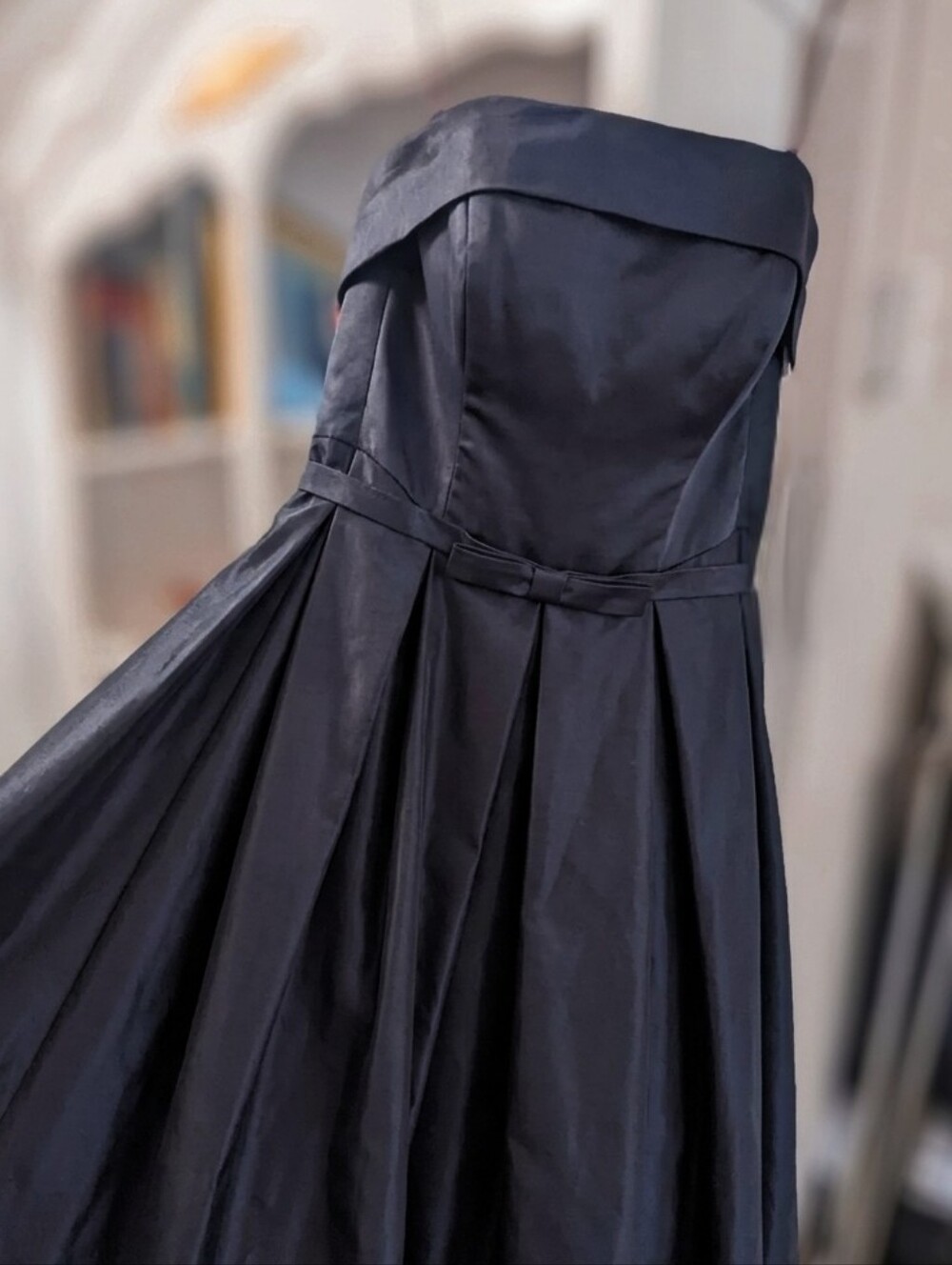 Hand Sewn Black Strapless A-Line Evening Gown